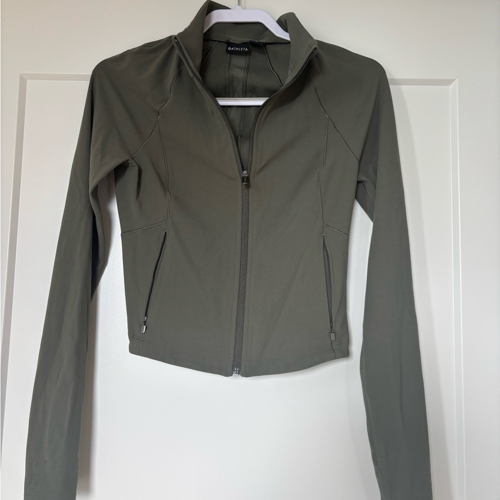 Athleta Green Athletic Jacket with Cropped Fit and Standing Collar
